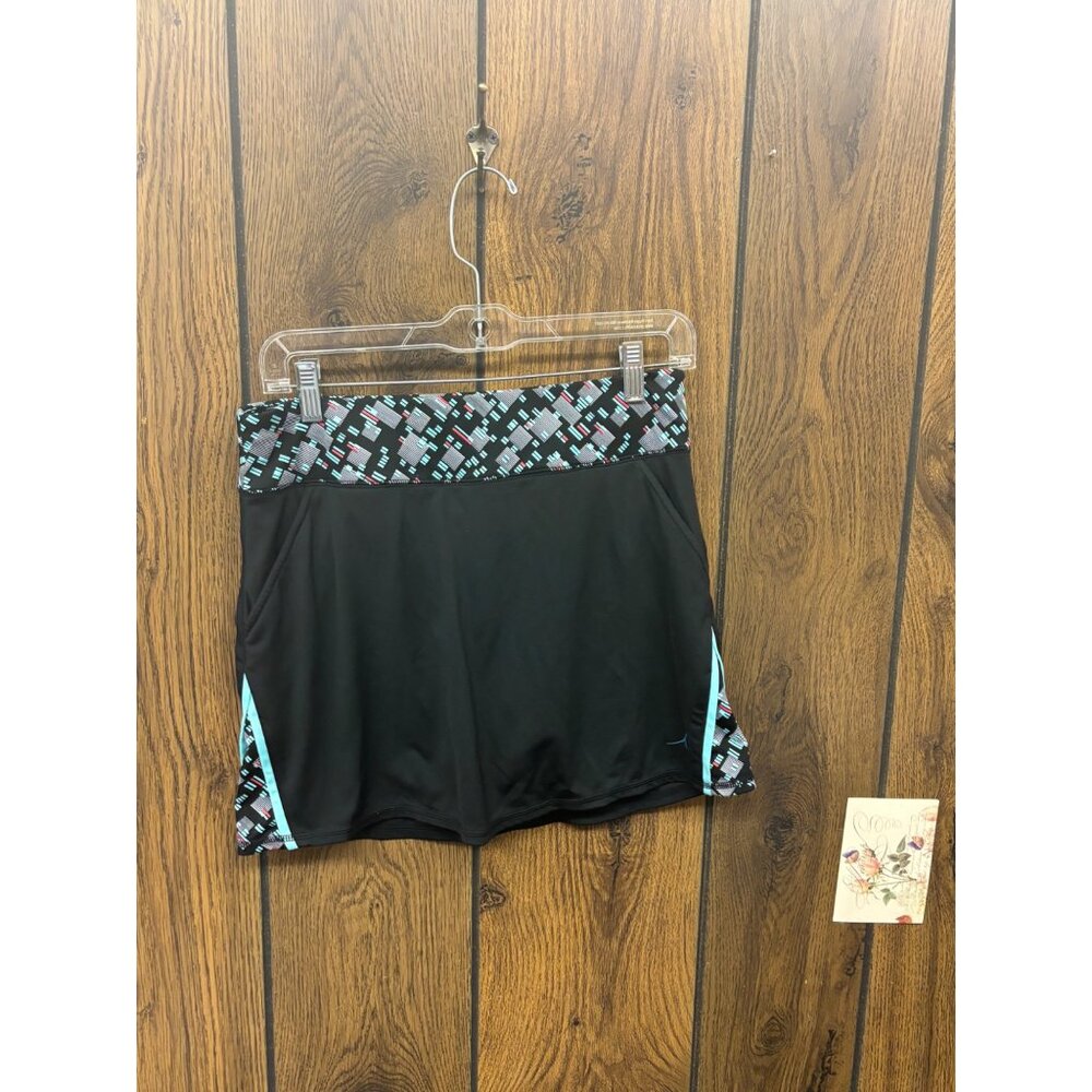 GSX Ladies Black & Teal Active Skort M With Patterned Waistband